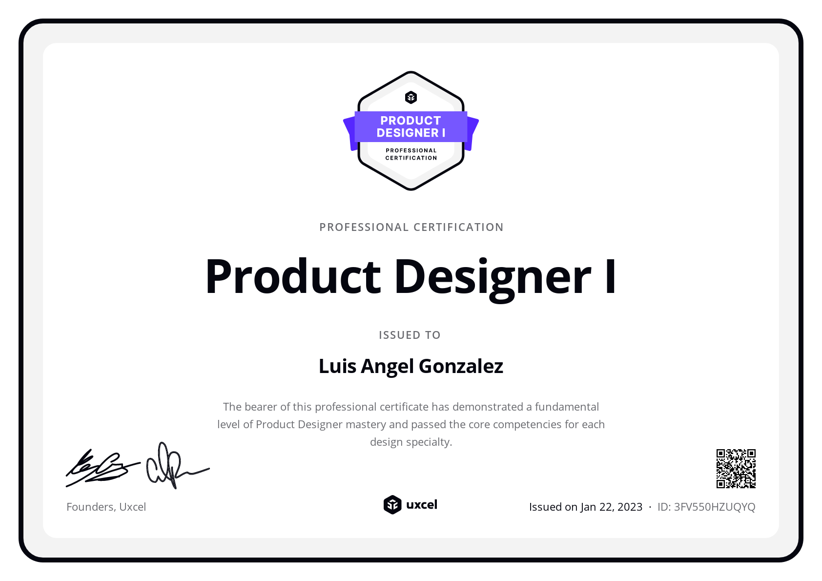 Luis Angel Gonzalez's certificate